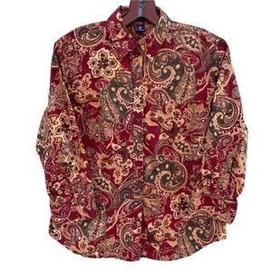 Chaps Red Multicolor Paisley Long Sleeve Button Up Shirt Sz Medium